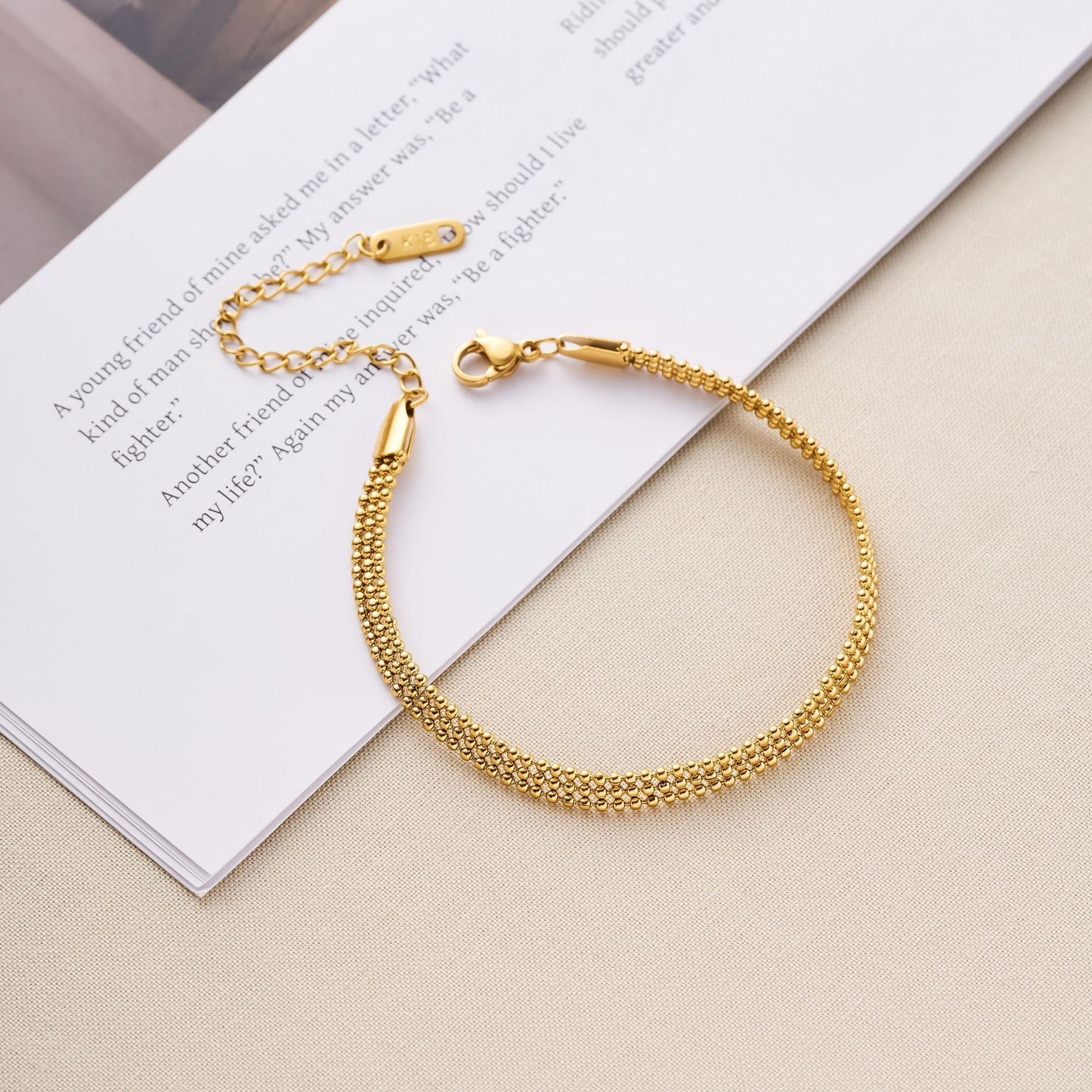Women's Titanium Steel Splice Bracelet — 18K Gold-Plated Small Beads