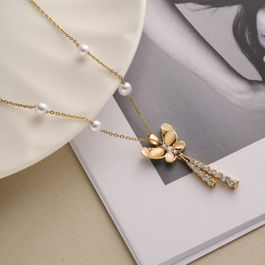 Pearl Tassel Butterfly Necklace