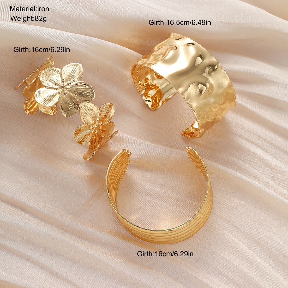 3Pcs Pleated Flower Bracelet Set