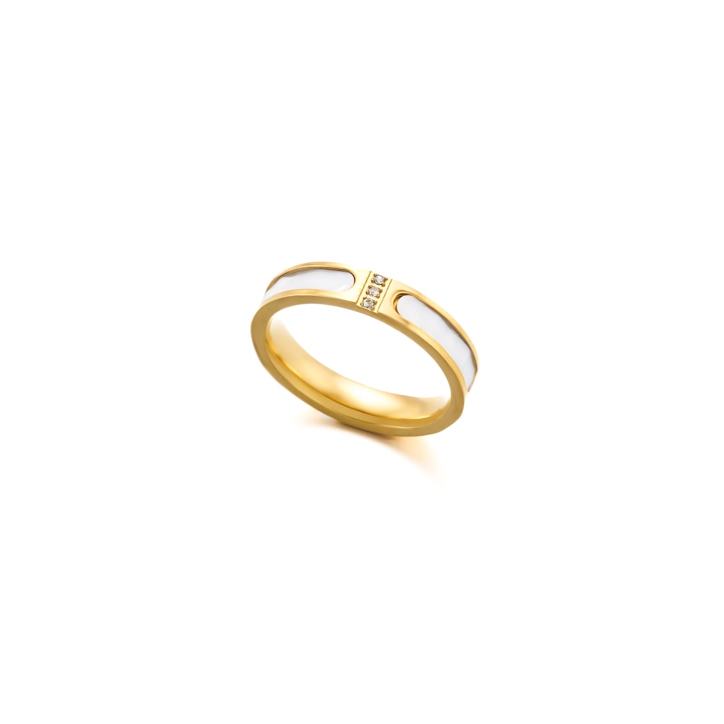 18K Gold White Shell Diamond Ring