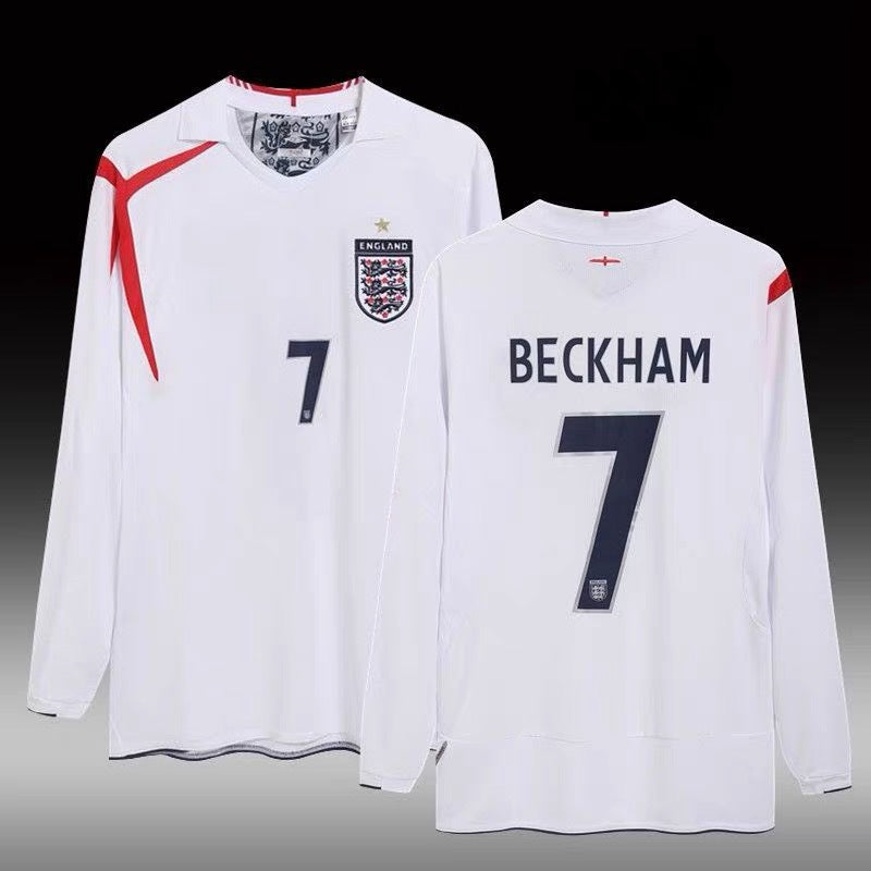 2006 England World Cup 7 Beckham 4 Gerrard Retro Long/Short Sleeve Jersey