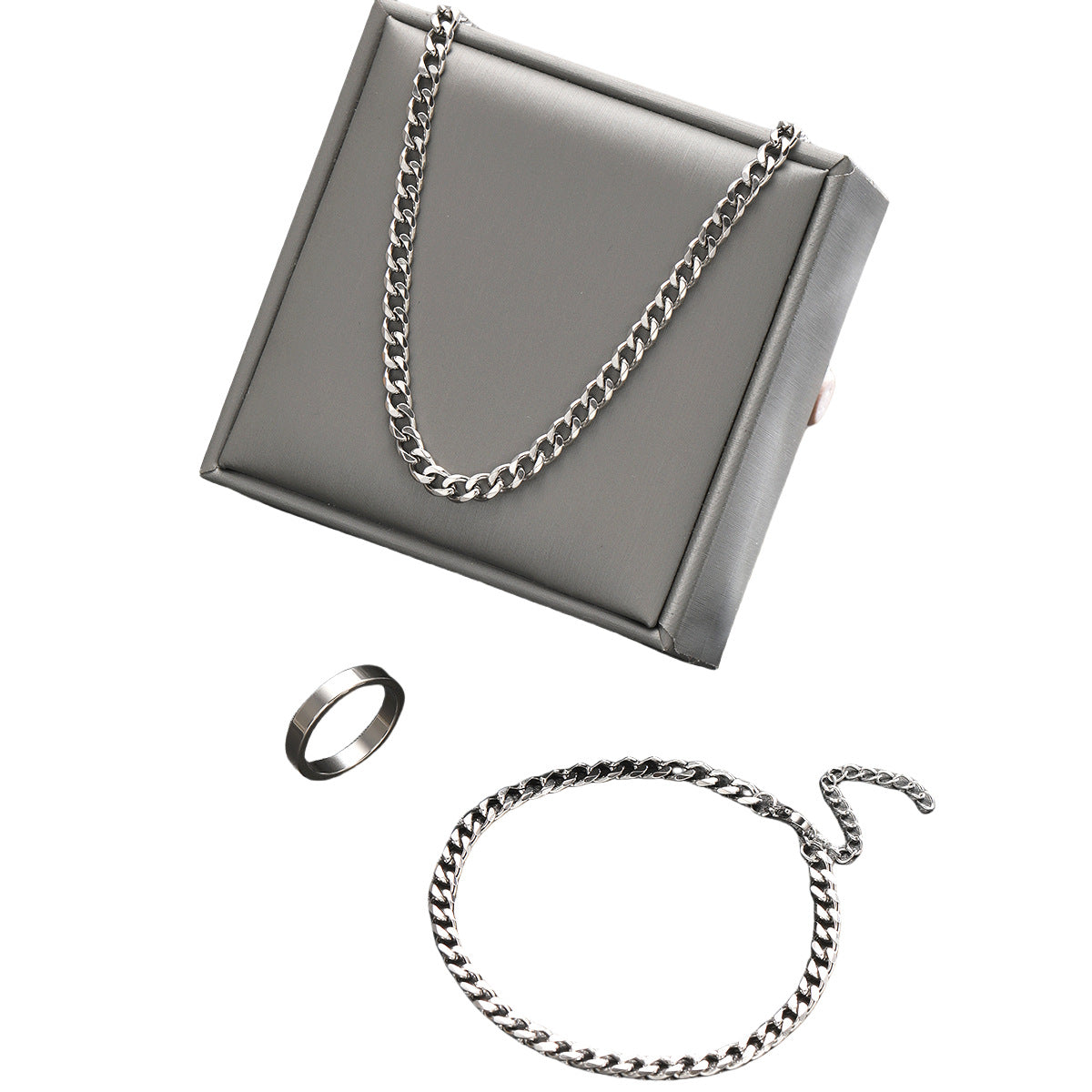 Stainless Steel Ring, Bracelet, & Necklace Set
