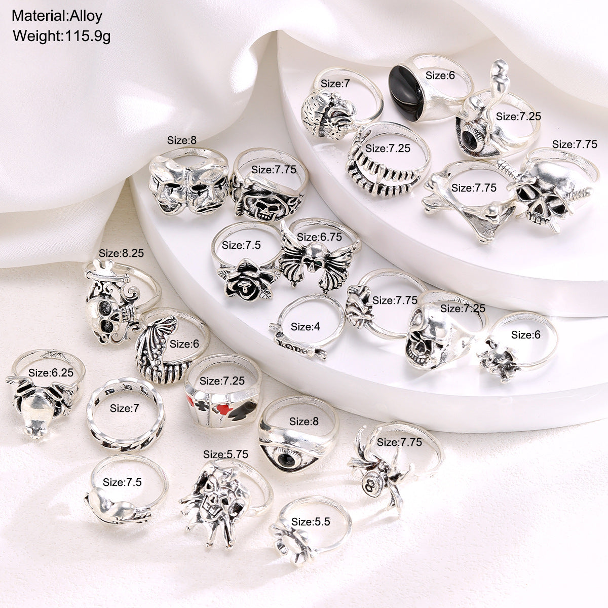 Punk Skull Spider Ring Set (24-Piece)