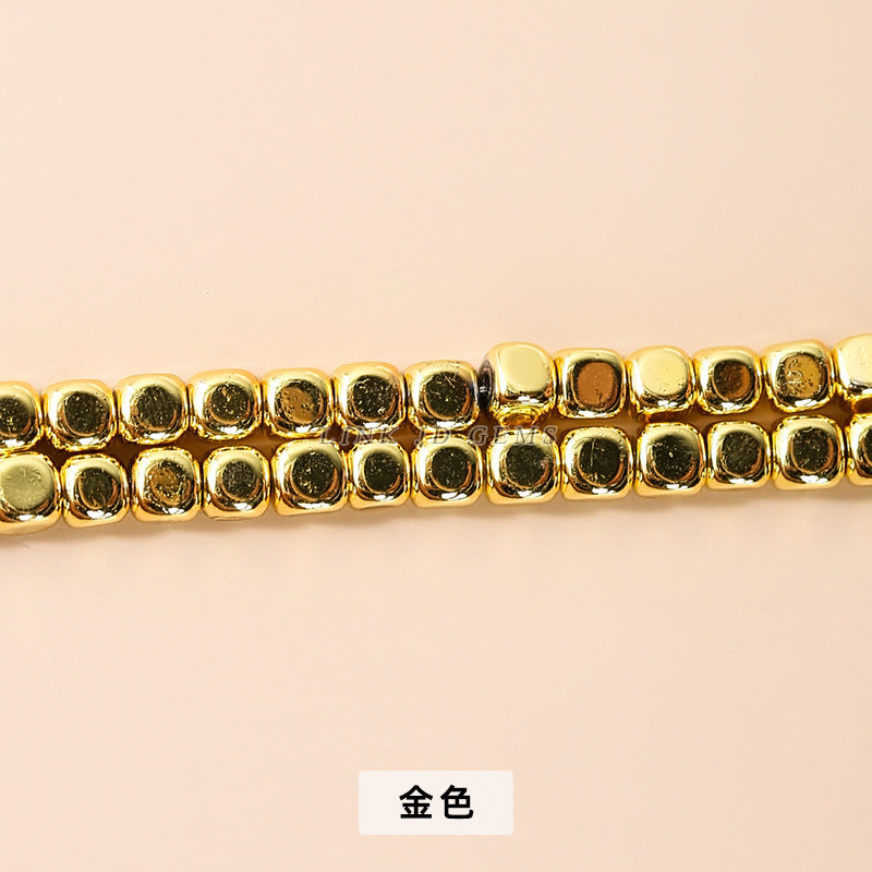 2/3/4 mm electroplated black gallstone rounded square loose beads