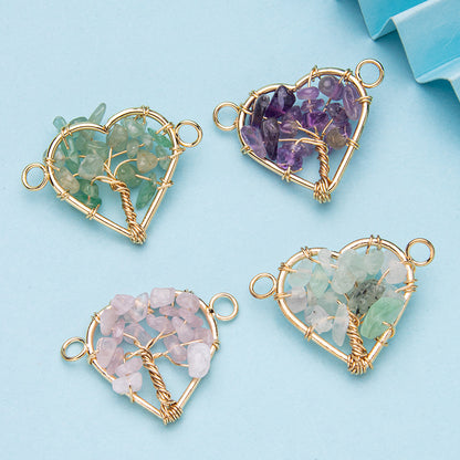 Crystal double-headed love wire-wrapped gravel tree of life pendant