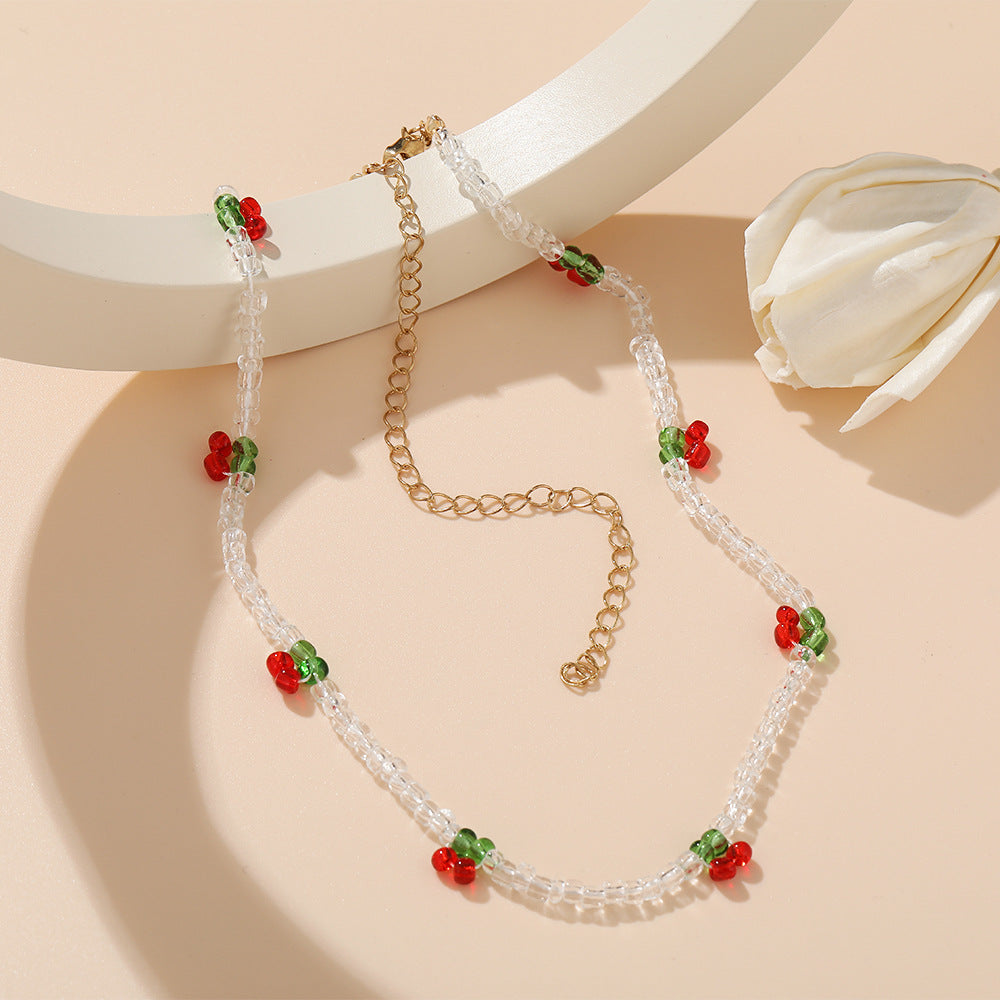 Handmade Beaded Cherry Choker Necklace