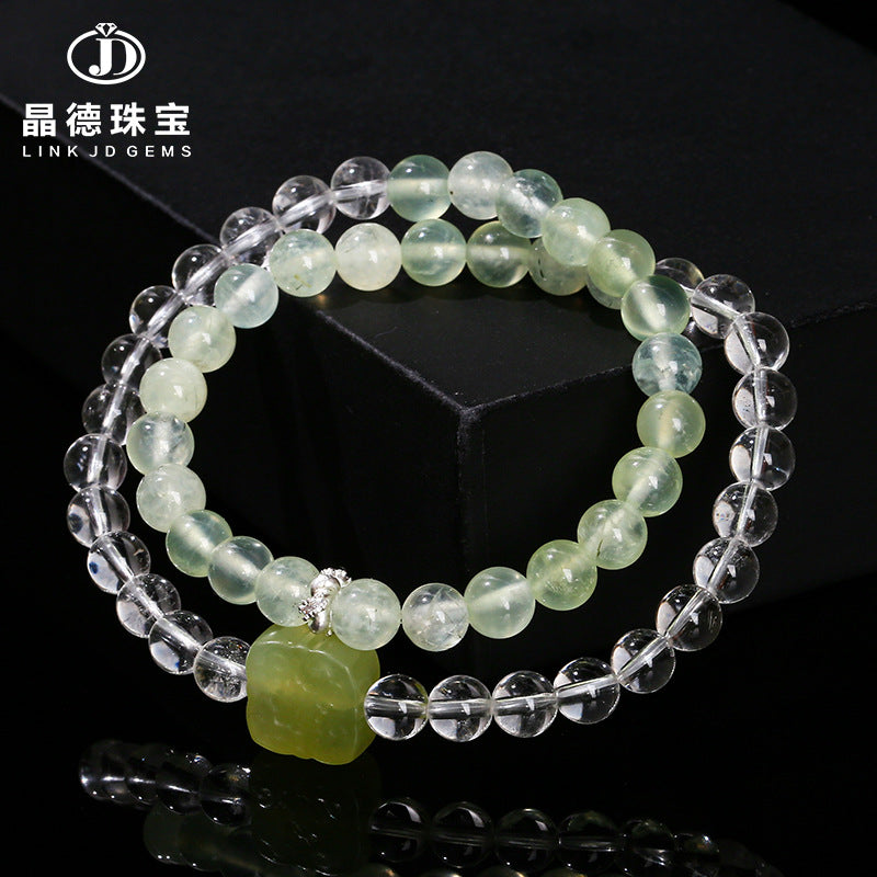 7A Natural White Crystal Grape Stone Double Ring Bracelet