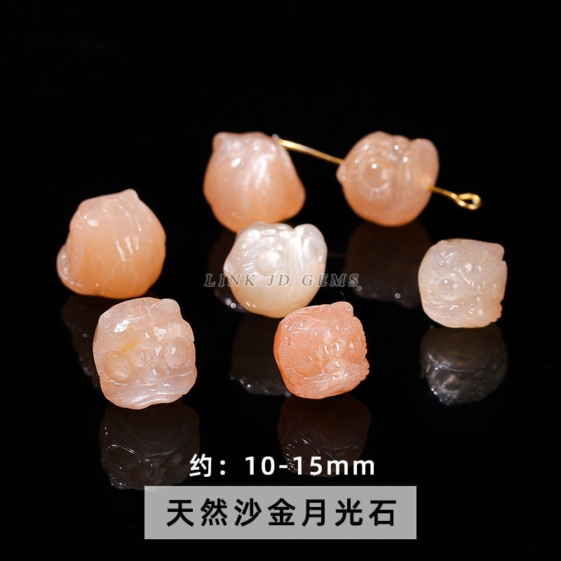 Cuentas sueltas con grabado de cabeza de león de obsidiana plateada y cristal 