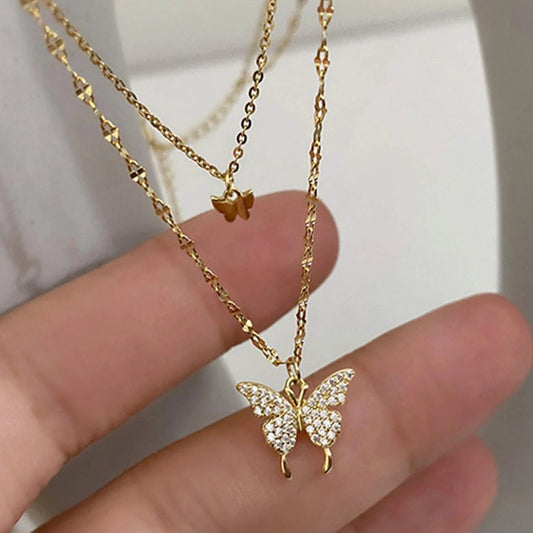 Double Butterfly Pendant Necklace