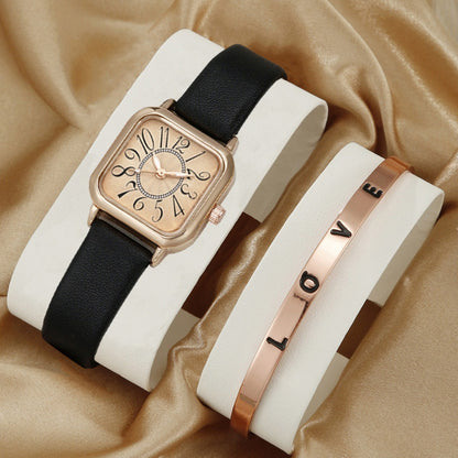 Square quartz watch LOVE bracelet set