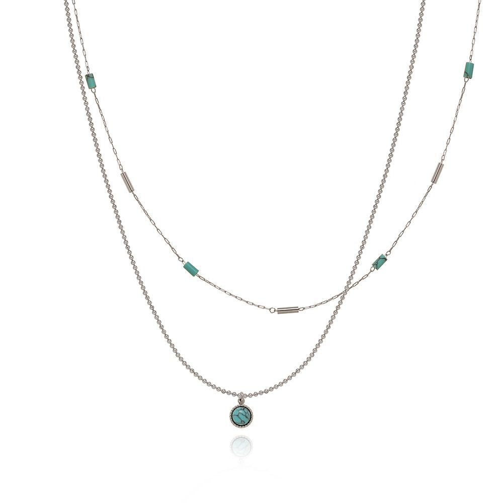 Handmade Korean Mint Blue Tube-Bead Imitation Turquoise Layered Collarbone Necklace