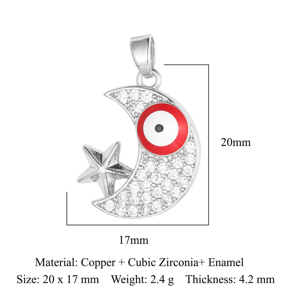 Colgante de cobre y circonita con forma de sol, luna y estrellas 