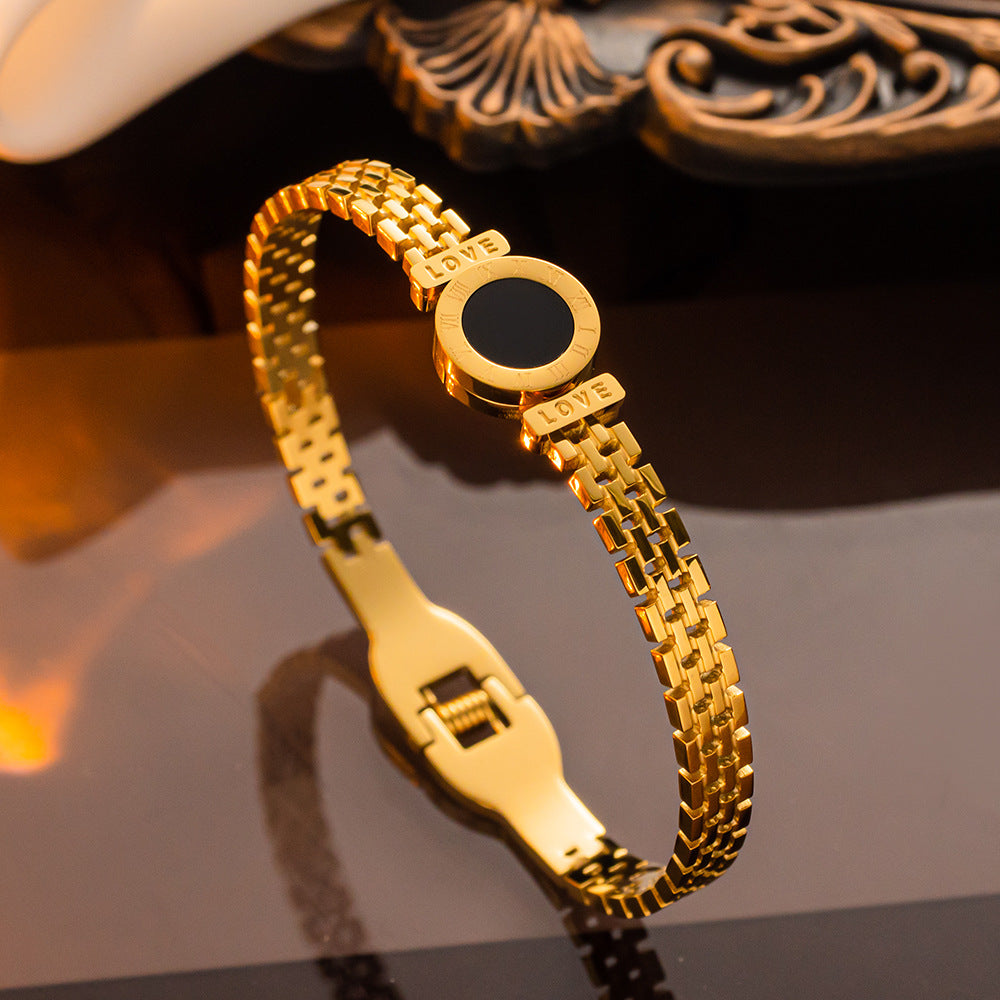 Pulseira circular digital Roman LOVE feminina em aço titânio joias banhadas a ouro 18K 