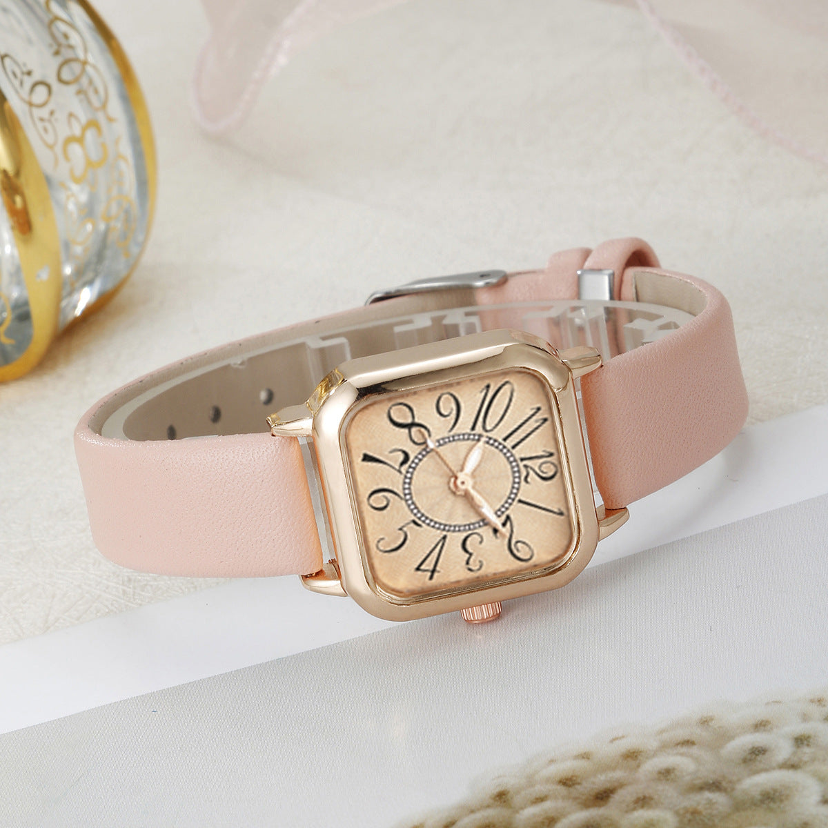 Square quartz watch LOVE bracelet set