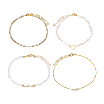 Vintage Pearl and Diamond Bracelet Set 4 Pieces