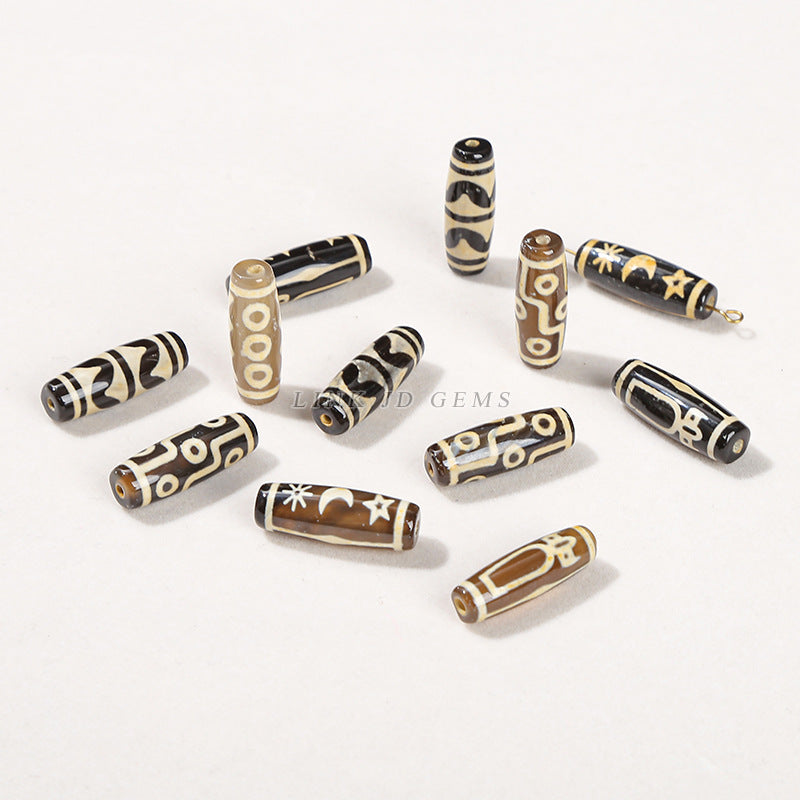 Coffee highland barley Tibetan agate three-eye nine-eye dzi beads loose beads