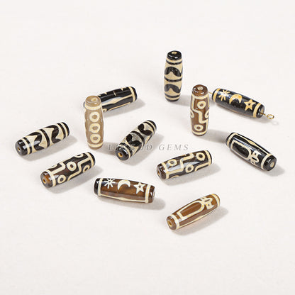 Coffee highland barley Tibetan agate three-eye nine-eye dzi beads loose beads