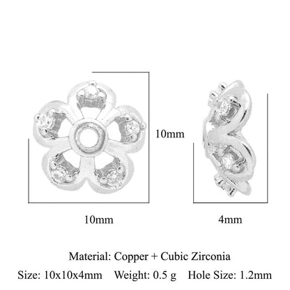 5 pcs/pack, snowflake lotus copper zircon bracelet beads.