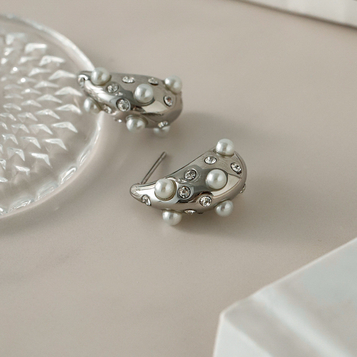 Teardrop Shaped Rhinestone Earrings