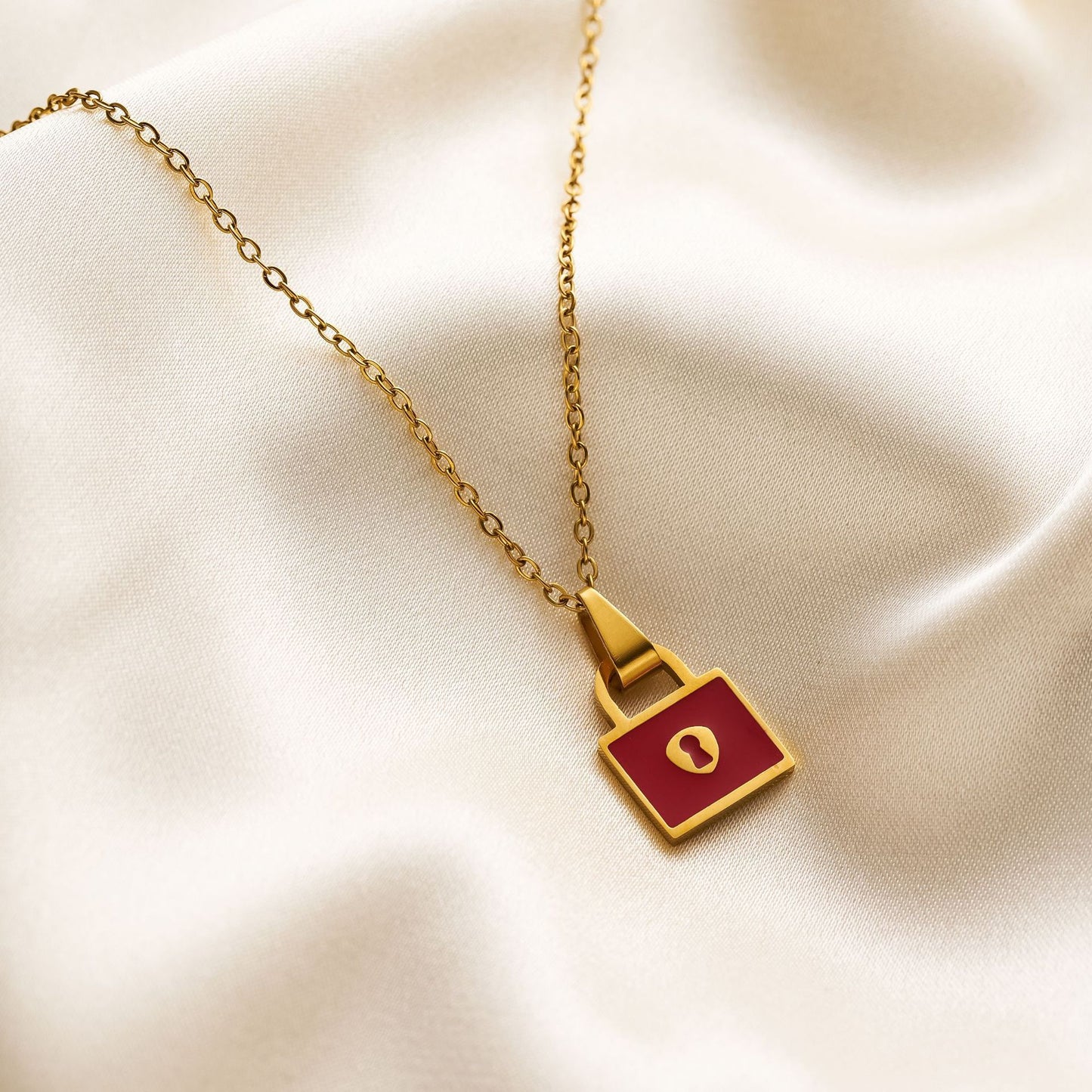 Enamel Red Lock Necklace