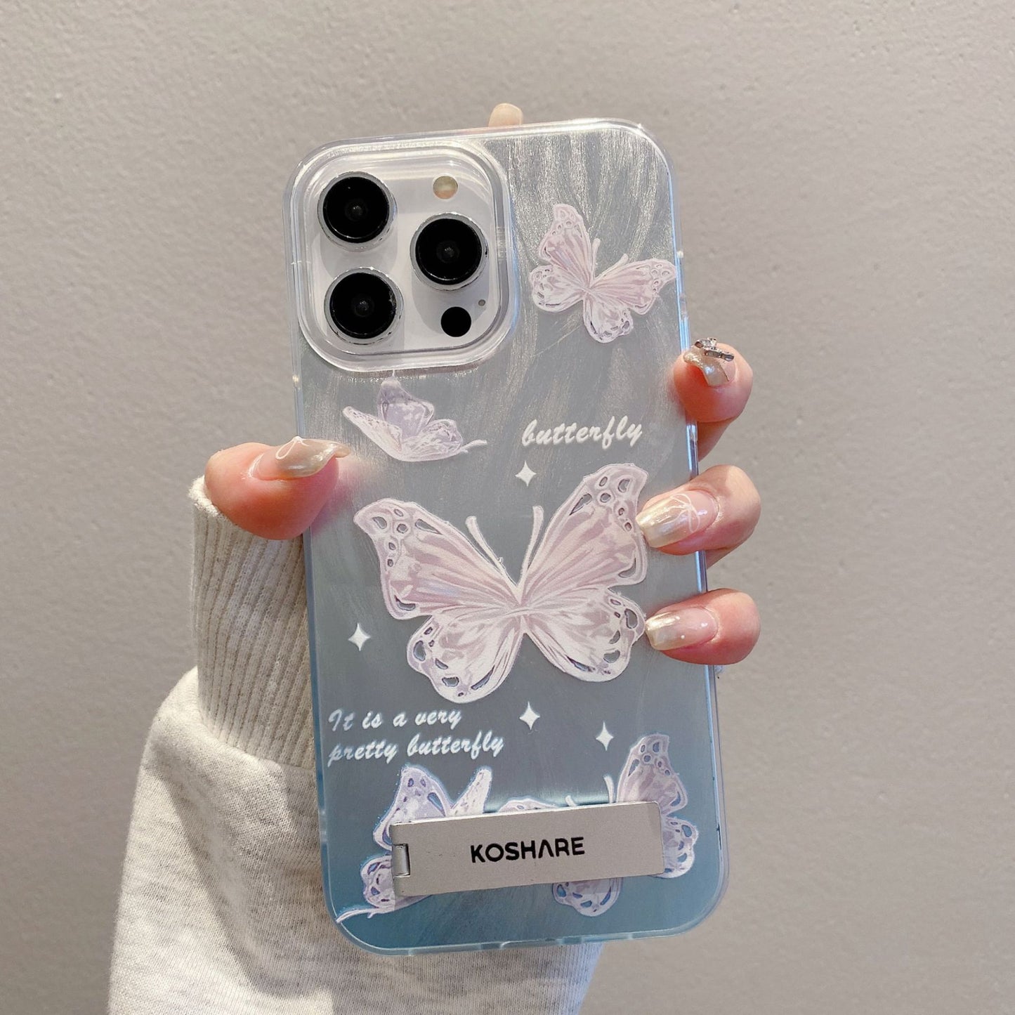 Funda con degradado de mariposa y plumas para iPhone 15, Pro, 11 y 13, soporte invisible 7P 