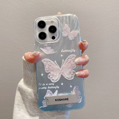 Funda con degradado de mariposa y plumas para iPhone 15, Pro, 11 y 13, soporte invisible 7P 