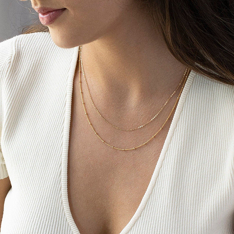 Multi-Layer Titanium Steel Gold-Bean Beaded Collarbone Necklace