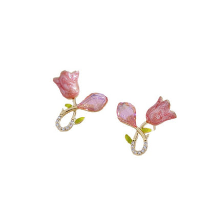 Tulip flower earrings silver needles