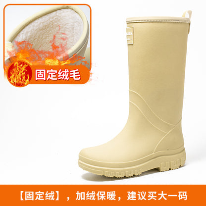 Tall rain shoes women's velvet warm and waterproof