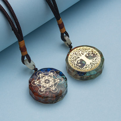 Colorful crystal gravel resin round tree of life pendant
