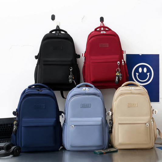 Mochila escolar de color liso, mochila informal de gran capacidad. 