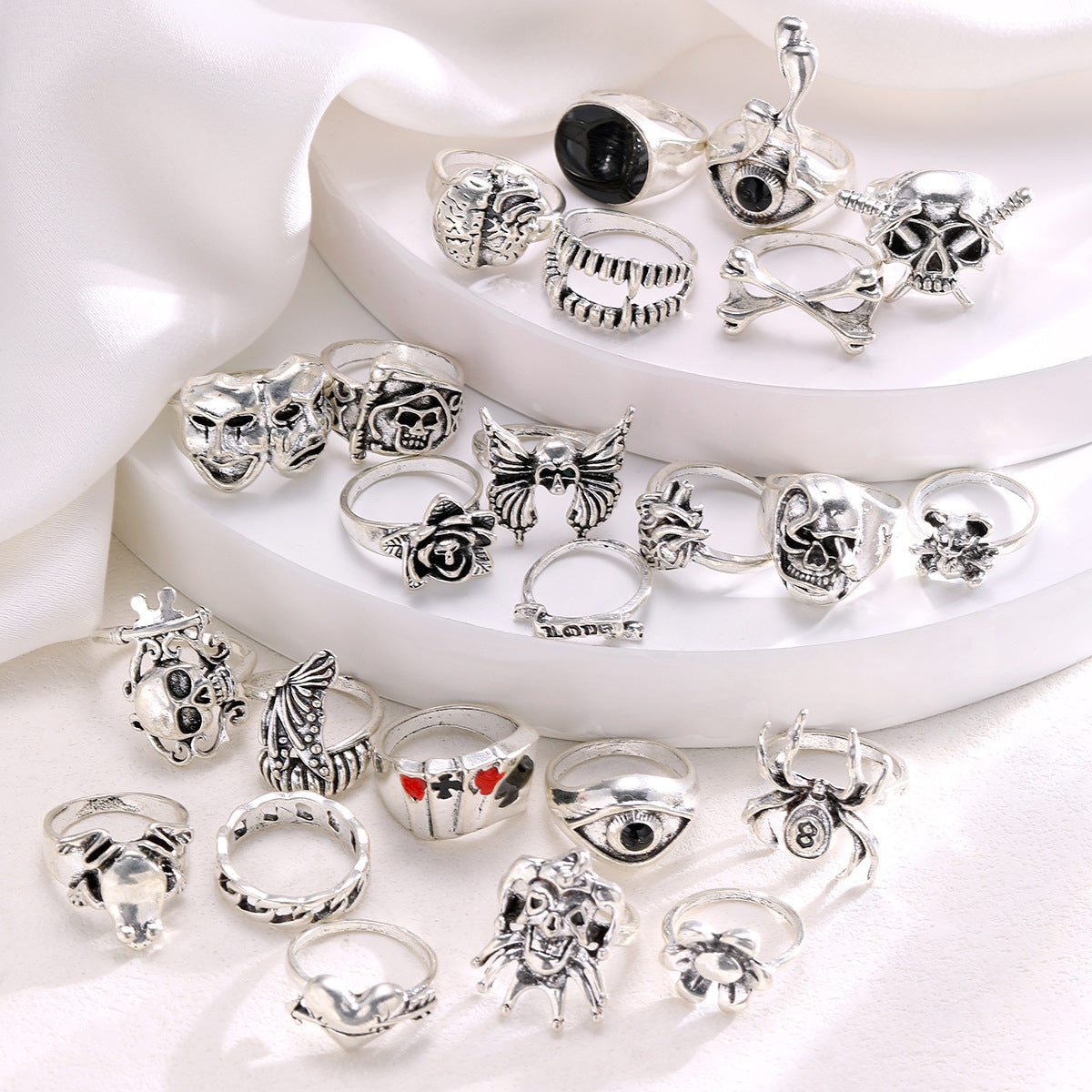 Punk Skull Spider Ring Set (24-Piece)