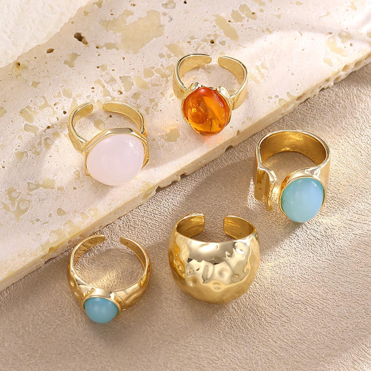 Gemstone & Geometric Ring Set