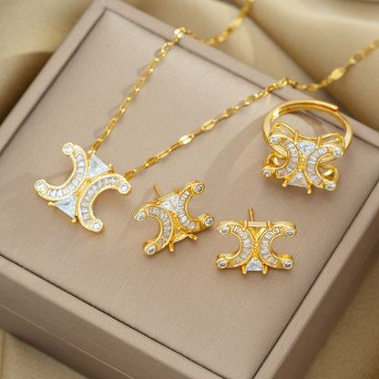 Chic Elegant Double C Arc Necklace Earrings Set
