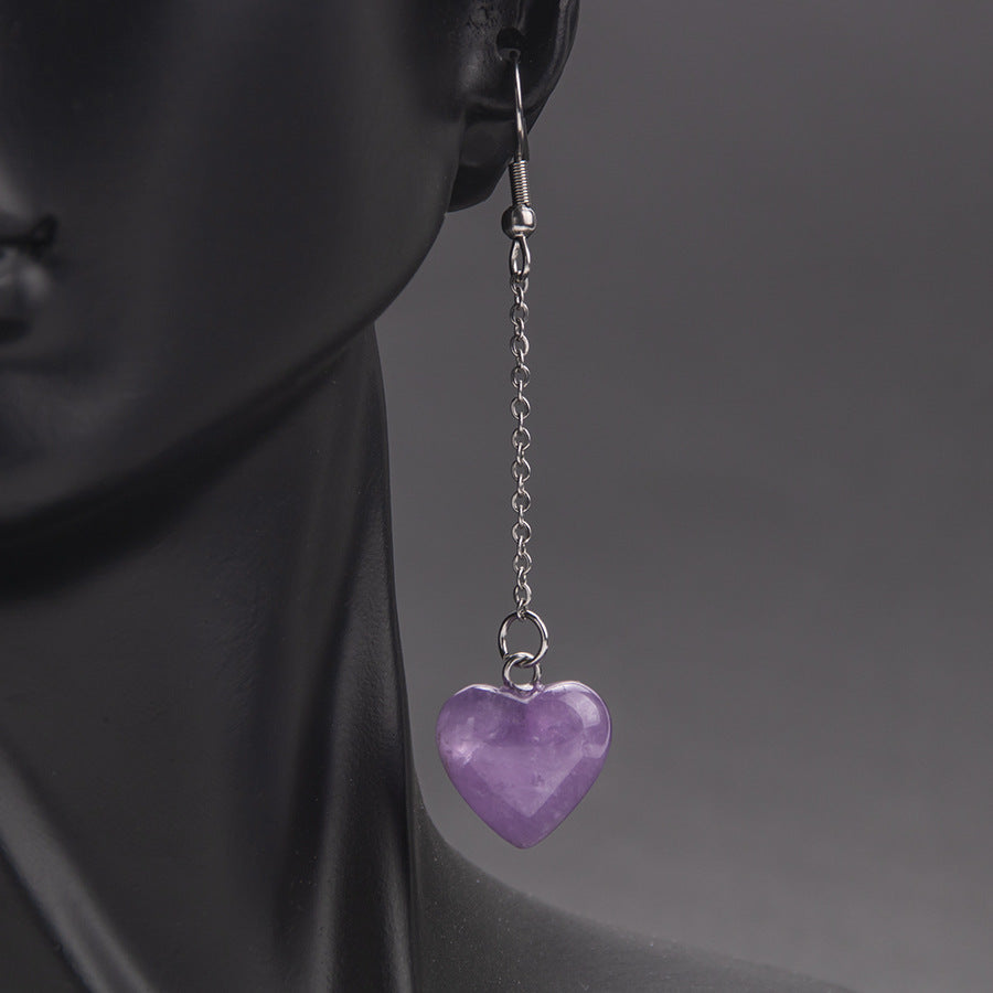 Brincos longos de aço inoxidável com coração de pêssego de 15 mm de cristal 