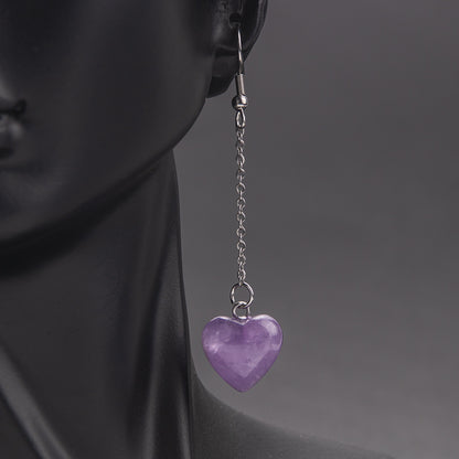 Brincos longos de aço inoxidável com coração de pêssego de 15 mm de cristal 