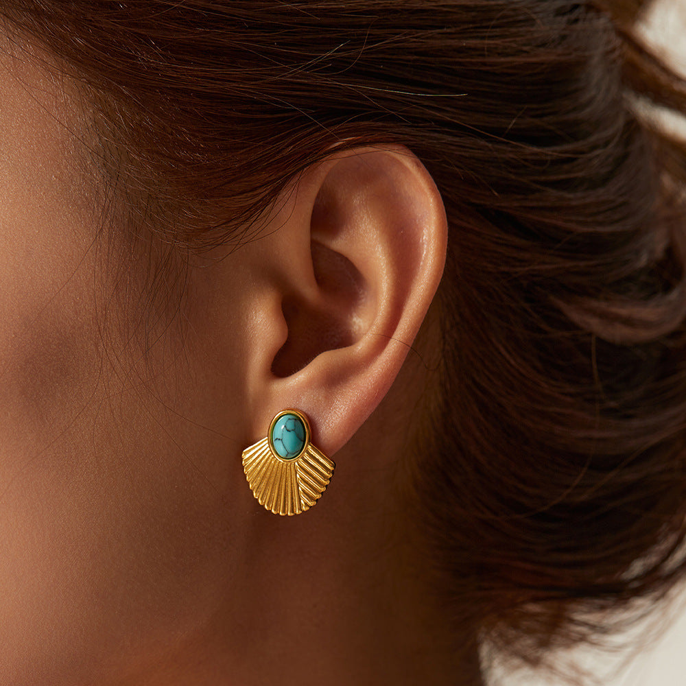 Turquoise Ribbed Scallop Earrings