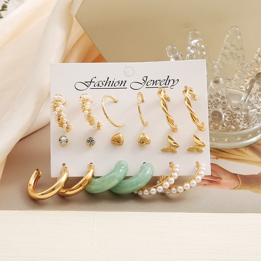9-Piece Acrylic & Pearl Earring Set