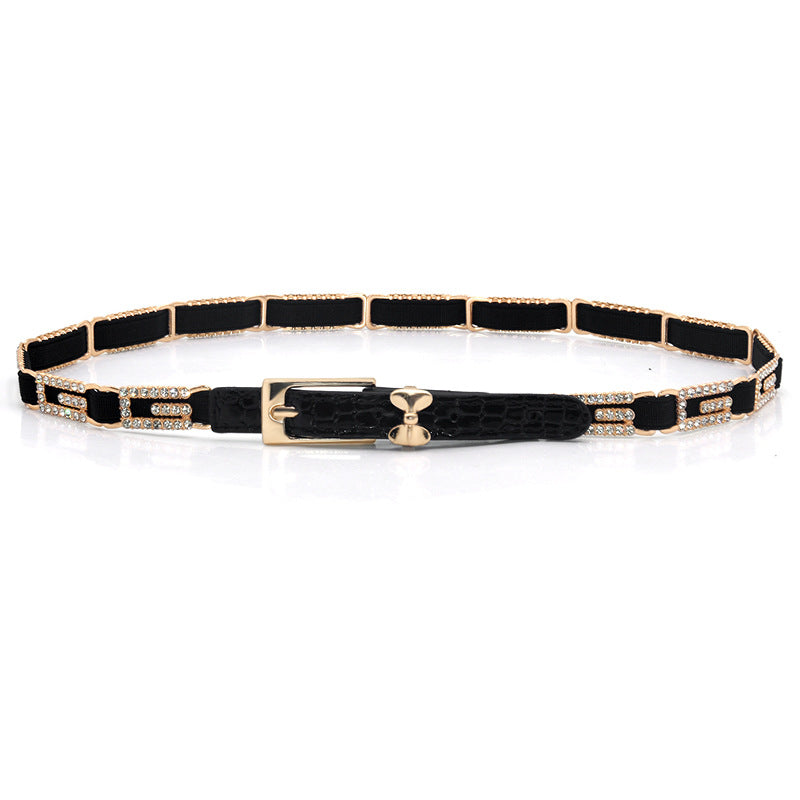 Fashion rhinestone red and black thin belt