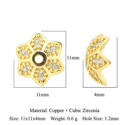 5 pcs/pack, snowflake lotus copper zircon bracelet beads.
