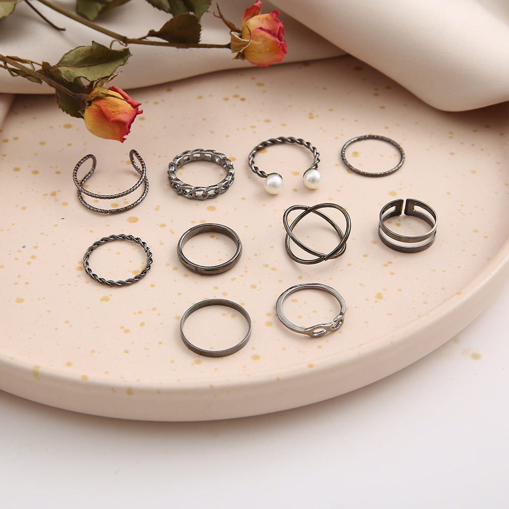 10-Piece Black Stackable Ring Set