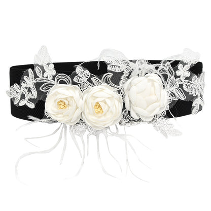 Embroidered ladies waist elastic belt