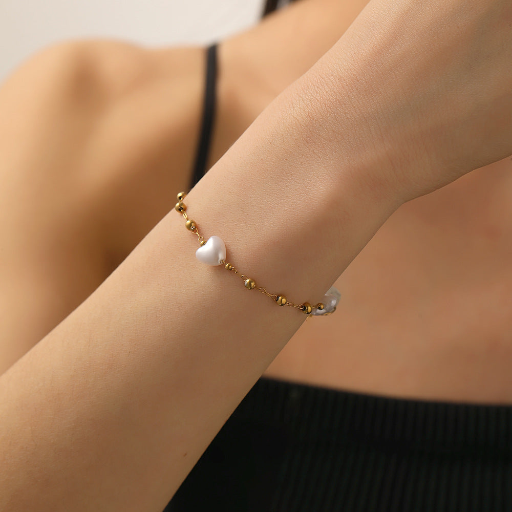 Titanium Steel Love Pearl Bracelet