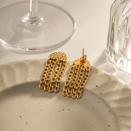 Textured Stainless Steel Chain Tassel Earrings