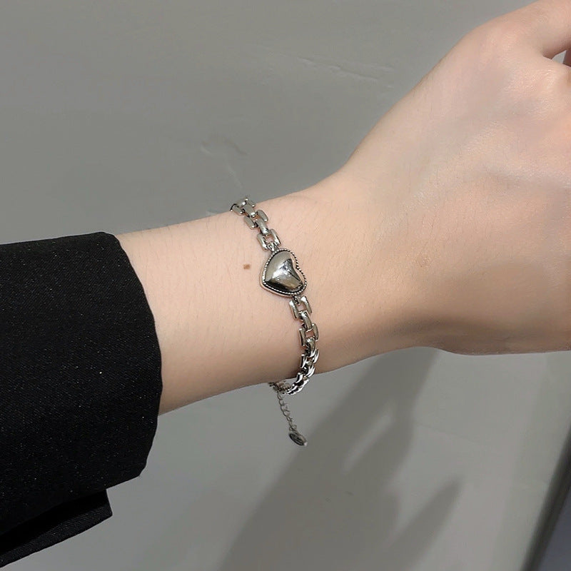 Korean-Style Titanium Steel "Love" Thick Chain Bracelet for Women