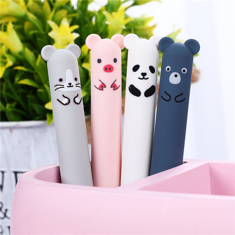 Pen Bear Head Erasable Gel Pen Bullet 0.5mm Black Blue