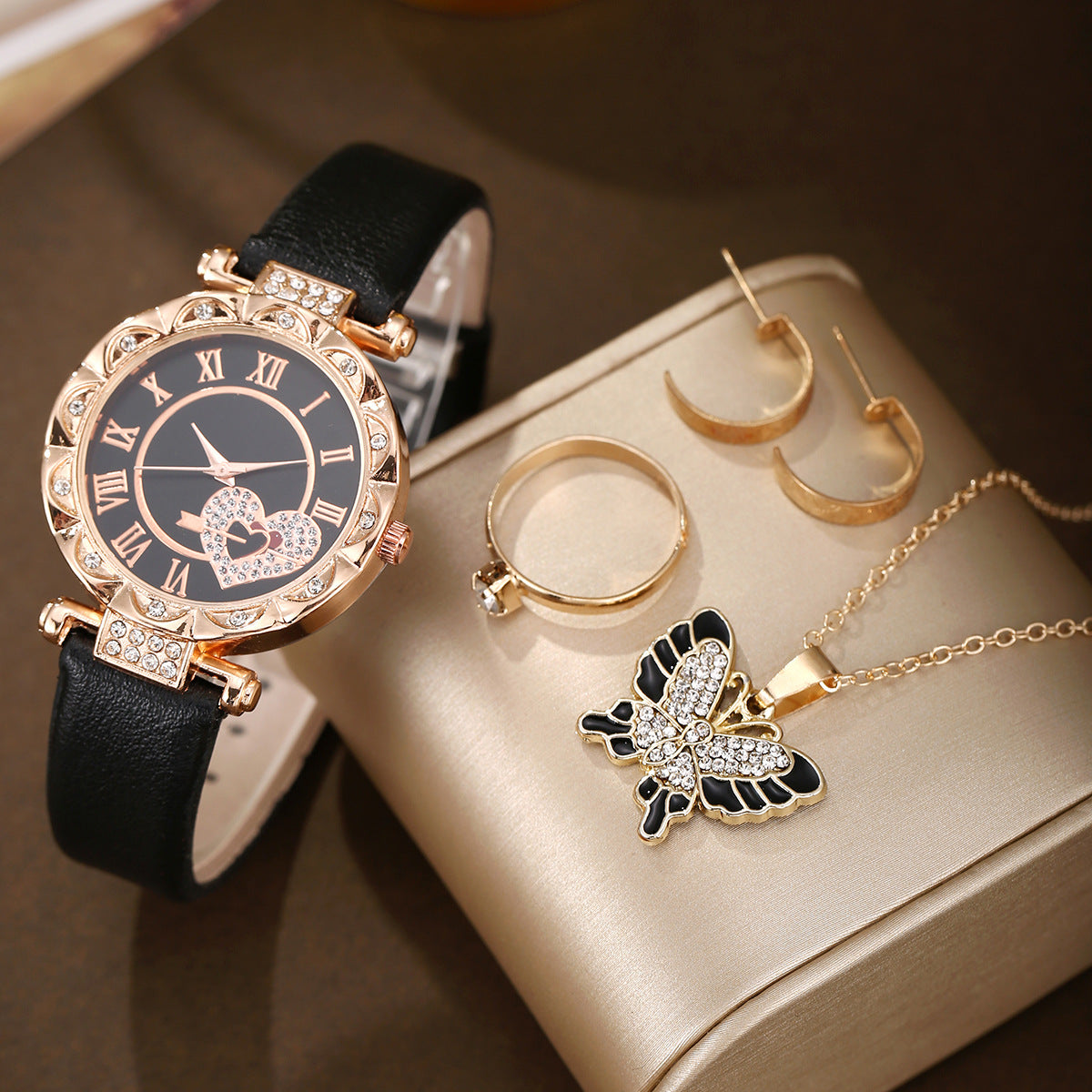 Fashion Watch Butterfly Pearl Jewelry Set