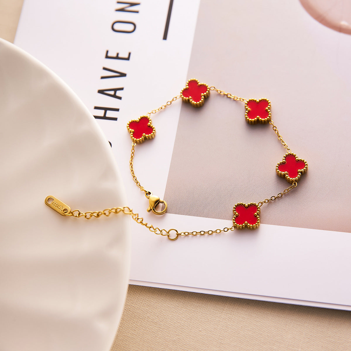 Women's Lucky Clover Necklace & Bracelet Set — Colorfast Collarbone Chains