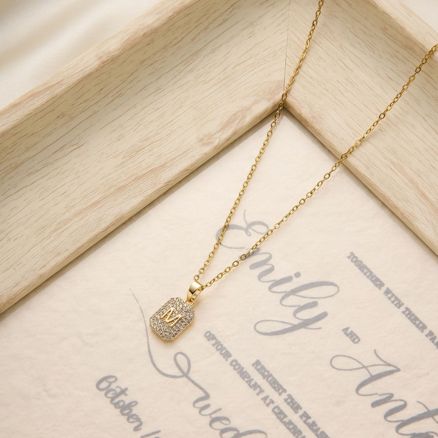 M Letter Diamond Pendant Necklace