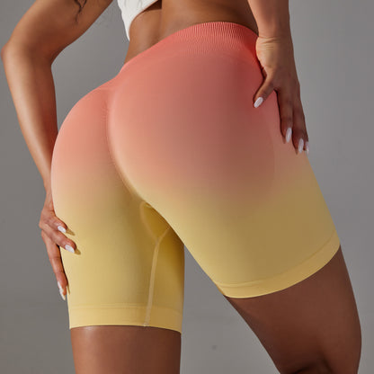 High-Stretch Gradient Shaping Peach Butt-Lifting High-Waist Fitness Shorts